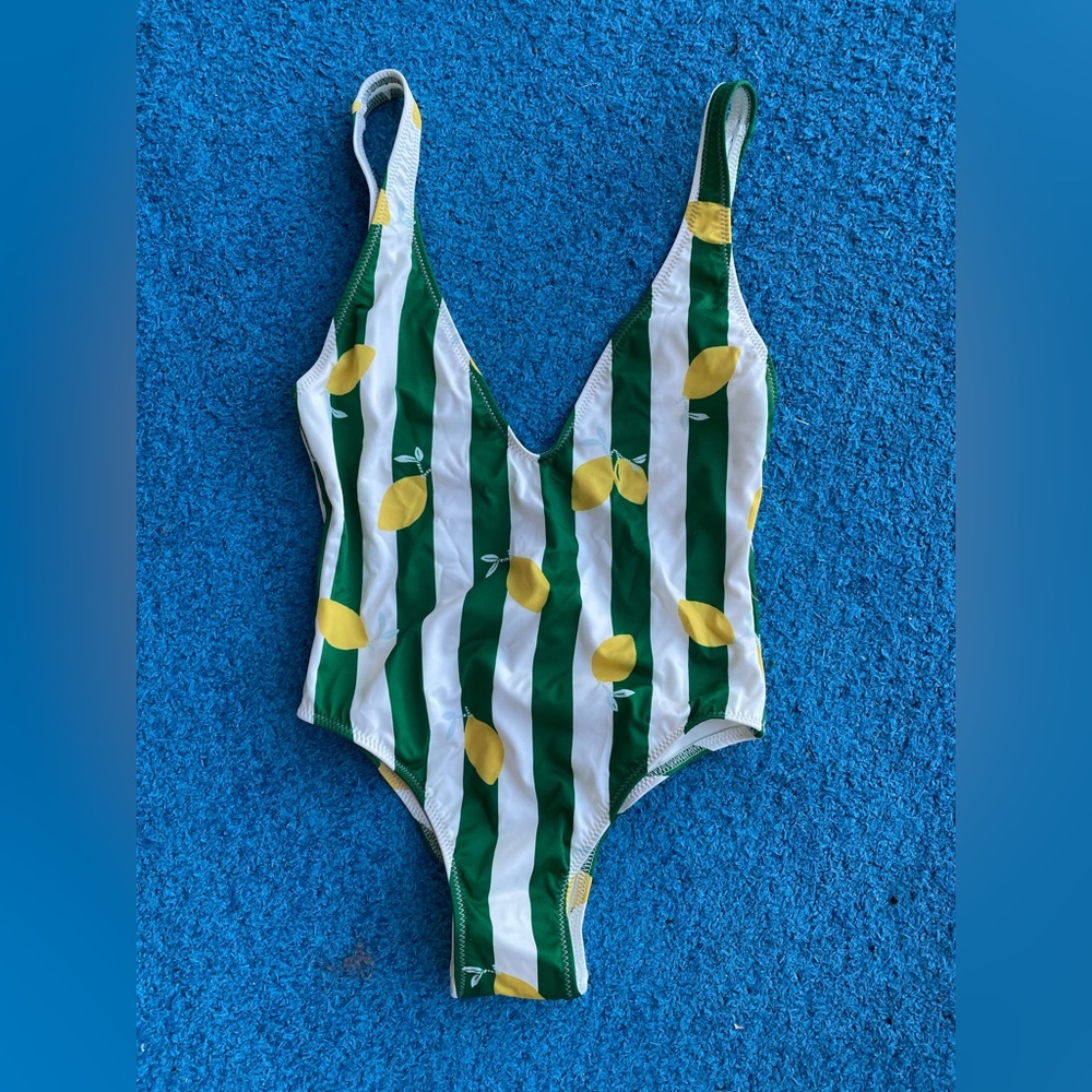 Solid and Striped Vintage Green Lemon One Piece Swim suit size XS